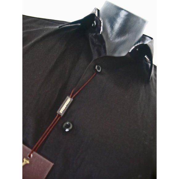 Vitarelli Men's Button Down -Size Large 16.5 Solid Black, Flip Cuffs NEW Italy - Picture 2 of 8